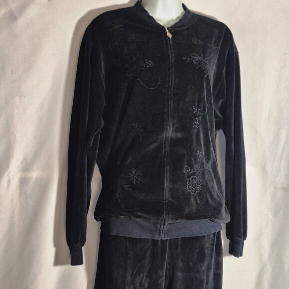 ALFRED DUNNER 2-piece casual fleece jacket and pants set, black in size 12 - Picture 3 of 16